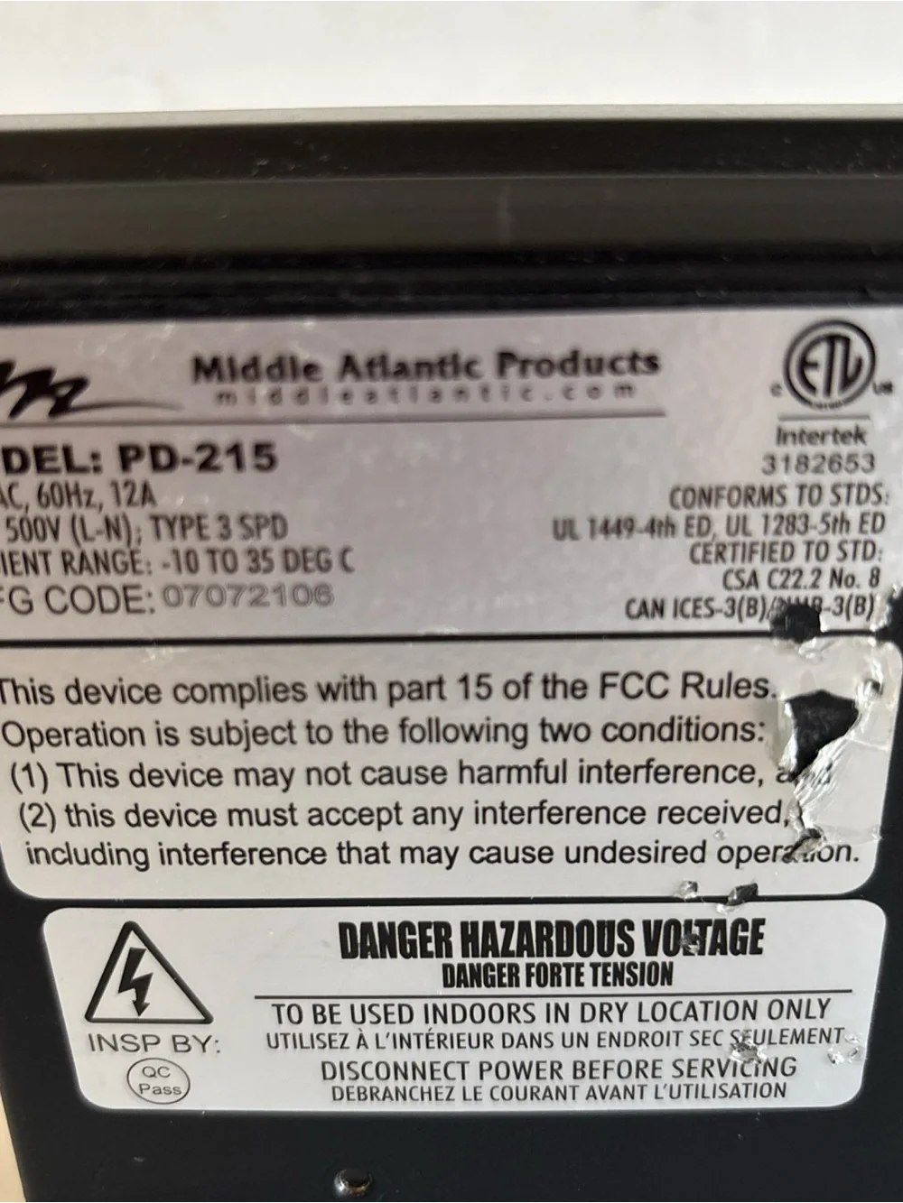 Middle Atlantic Products model: RLNK-215 2 Outlet, IP Controlled Power Dis. Unit